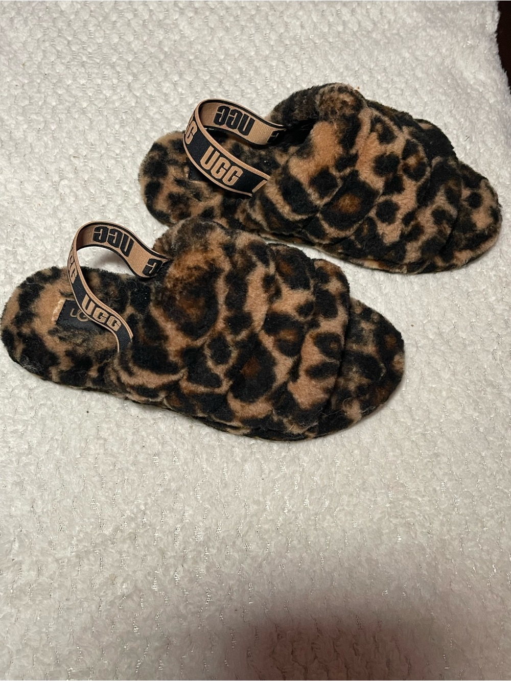 UGG Leopard Print Fuzzy Slide Slippers - Black and Brown